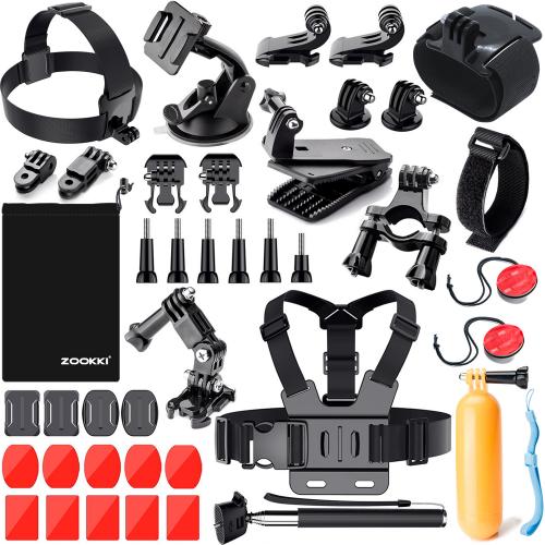 Zookki Camera Accessories Kit for Gopro Hero 7 6 5 4 3, Sports Accessories Kit for SJ4000/SJ5000/AKASO EK5000 EK7000/Xiaomi Yi 4K/WiMiUS -Black Silver